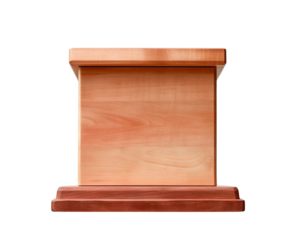 A solid wooden podium featuring smooth surfaces, ideal for presentations, speeches, and events in formal settings.