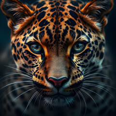 Obraz premium Close-up of a leopard's skin and eyes.