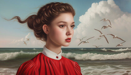Art of a woman at beach
