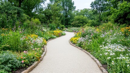 Obraz premium Winding Stone Path through a Colorful Flower Garden