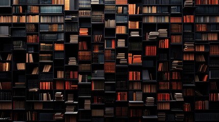 A mesmerizing arrangement of books on shelves, showcasing a rich tapestry of colors and textures, ideal for literary-themed projects.