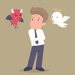 Businessman with angel and devil on his shoulders.Cartoon of business success is the concept of the man characters business, the mood of people, can be used as a background,banner.illustration vector