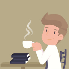 Businessman holding a cup of coffee, relaxing. illustration Vector
