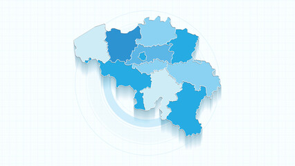 Blue Map of Belgium, Belgium map with borders of the states, country high detailed illustration map.
