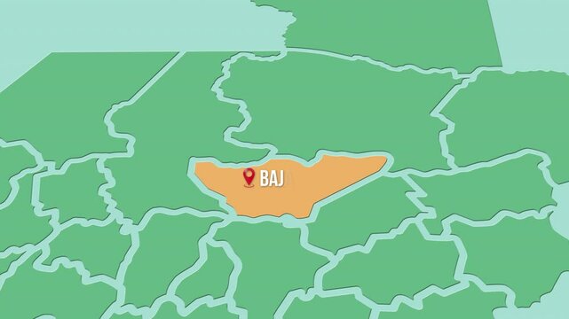 Mapa de Guatemala con divisi&oacute;n pol&iacute;tica resaltando el estado Baja Verapaz. 