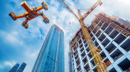 Fototapeta premium Harnessing IoT Technology to Streamline Material Delivery and Inventory Management at a Skyscraper Construction Site for Enhanced Productivity and Workflow Optimization
