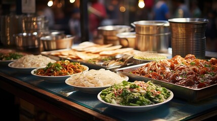 Obraz premium Bustling chinese food stall overflowing with various dishes 
