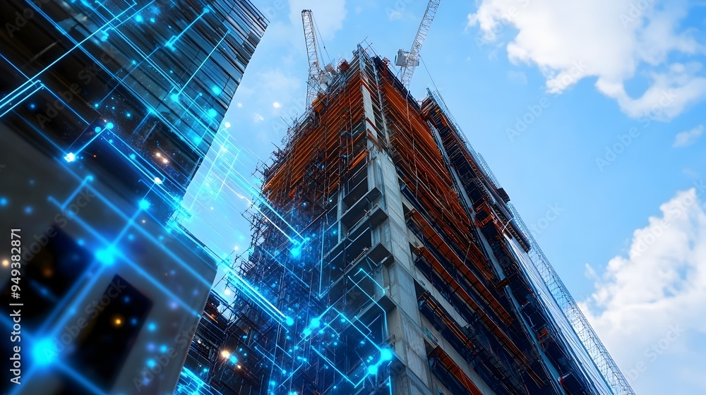 Poster advanced iot systems monitoring and optimizing energy usage on a modern skyscraper construction site