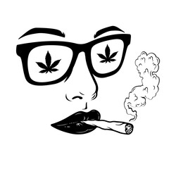 Girl Smoking Weed | Weed Addiction | Weed Sunglasses | Weed Girl | Cannabis | Smoking Joint | Kush Life | Girl on High | Original Illustration | Vector and Clipart | Cutfile and Stencil