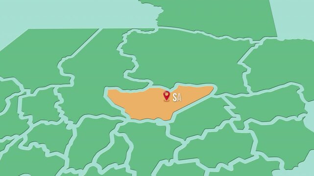 Mapa de Guatemala con divisi&oacute;n pol&iacute;tica resaltando el estado Baja Verapaz con la capital Salam&aacute;.