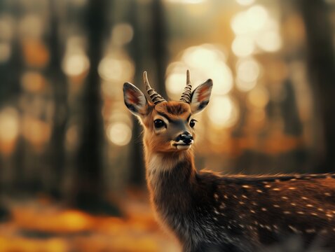 Close Up Portrait of a Pudu, Pudu puda, in the Forest