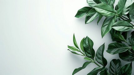 green leaves on a white background with copy space