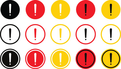 warning exclamation mark symbol in different color, danger sign vector illustration.