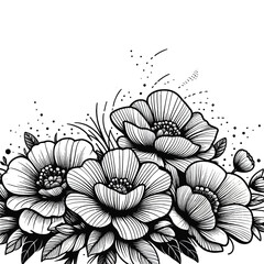 Fototapeta premium Bold, easy-to-color butterflies fluttering over a field of large, simple flowers coloring page 