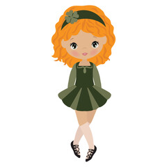 Cute Irish dancer girl vector cartoon illustration
