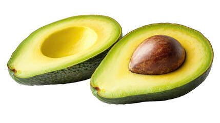 an avocado cut in half, isolated on a transparent background