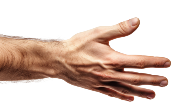 Hand pointing caucasian isolated on white background 