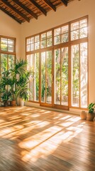 Obraz premium Wooden Floor with Sunlight Streaming Through Large Windows