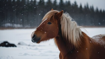 Obraz premium Icelandic Horses in Love, Happy Couple in Winter Snow, Christmas and New Year