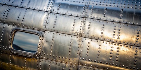 Close-up of riveted metal from aircraft, aircraft, metal, rivets, close-up, industrial, texture, background