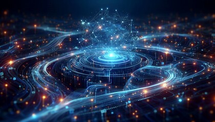 Obraz premium Cyber big data flow blockchain data network line