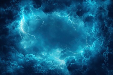 Vector frame design made of stormy blue sky with smoke and fog effects, accentuated by the radiance of branched lightning to create spectacular background images with generative ai