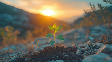 New Life Sprouting in Golden Sunset