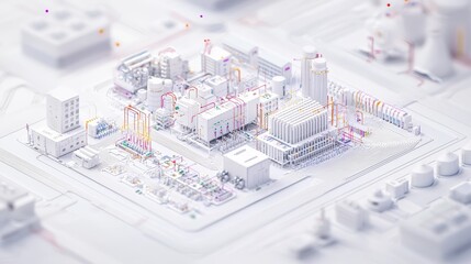 Abstract White Cityscape Model with Colorful Lines