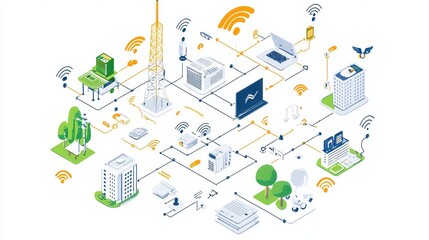 Wireless Network Connection Smart City Technology Illustration