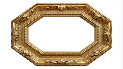 Octagonal picture frame with ornate details and gold finish, photo, stock, octagonal, picture frame, ornate, details, gold