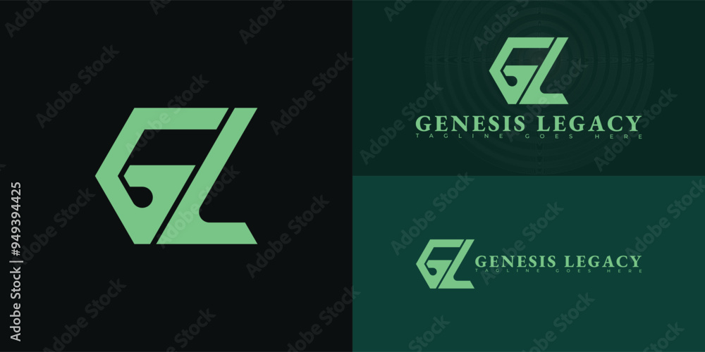 Poster modern vector initial letter gl or lg in green color isolated on multiple background colors. the log