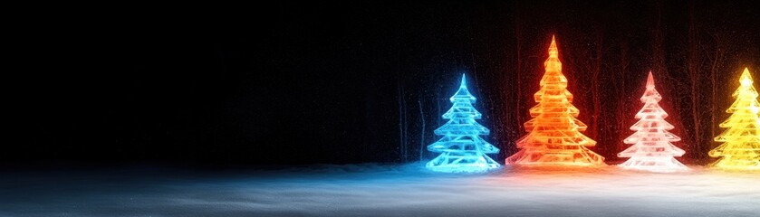 Enchanting Winter Festival with Illuminated Ice Sculptures and Copy Space for Text