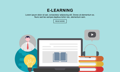 Flat education, distance tutor, mobile education, e-learning concept. Vector icon banners template