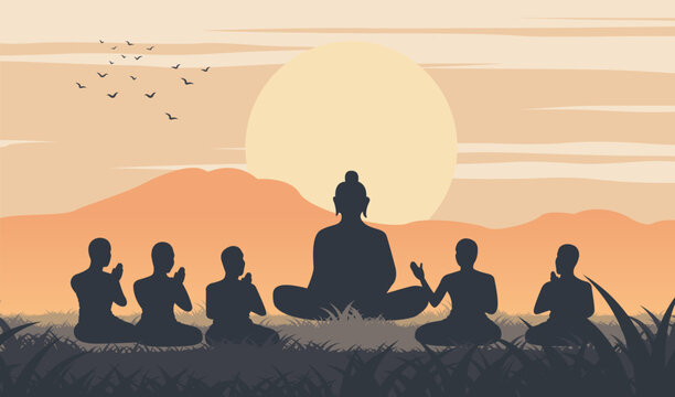 Lord of Buddha sermon to five ascetics and was enlighten become first monk of Buddhism,silhouette design