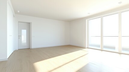 Fototapeta premium Modern Empty Room with Large Window and Hardwood Floor