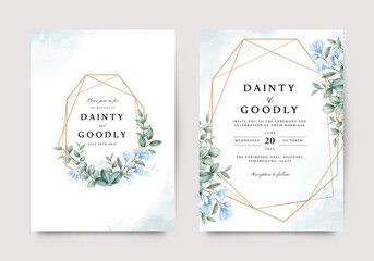 Geometric watercolor floral frame set for elegant wedding invitation template