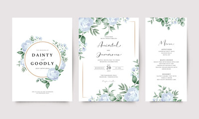 Beautiful wedding invitation card set with watercolor floral decoration