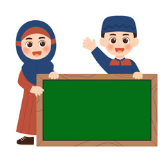 Muslim Kids Holding Board Banner Couple Holding Board 1