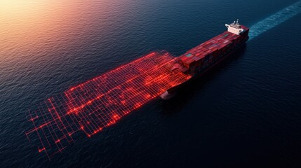 Global Trade Operations: Container Ship at Sea with Export Control Zones Map Overlay