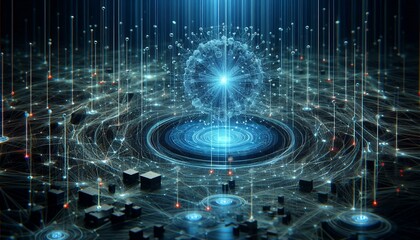 Fototapeta premium Cyber big data flow blockchain data network line