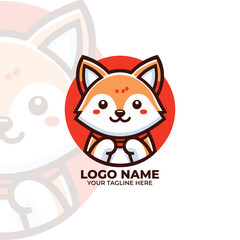 Flat style cute kitsune Logo Design