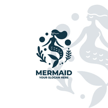 Minimalistic mermaid logo Flat Design