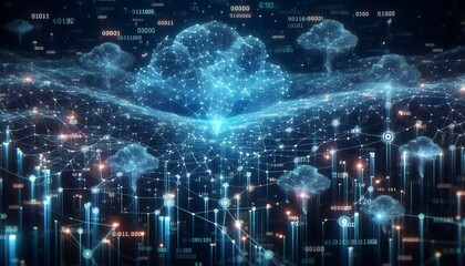 Fototapeta premium Cyber big data flow blockchain data network line