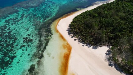 Aerial view of red algae bloom - Red Tide - on coral reef on record hot day in the south Pacific - The effect of climate change on coral reefs