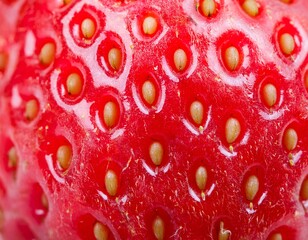 A close-up macro shot capturing the intricate and detailed texture of fresh strawberries. generative ai