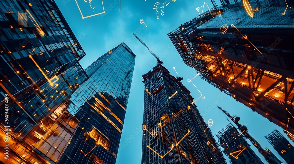 Poster innovative iot sensor technology continuously monitoring the load bearing capacity of a skyscraper s