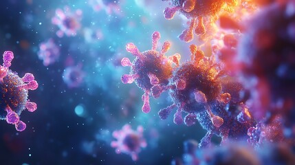 Microscope 3D rendering of antibodies interacting with infected cells