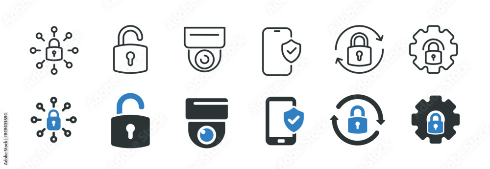 Canvas Prints security line and glyph solid icons collection. minimal icon and symbol series vector illustration