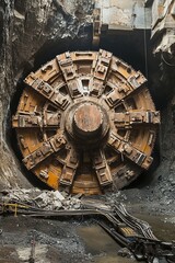 The front view of a tunnel boring machine&rsquo;s cutter head shows it actively boring through a tunnel&rsquo;s underground