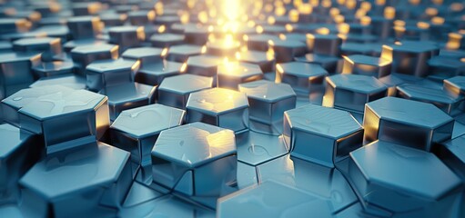 Obraz premium Abstract Hexagon Pattern with a Glowing Light Source